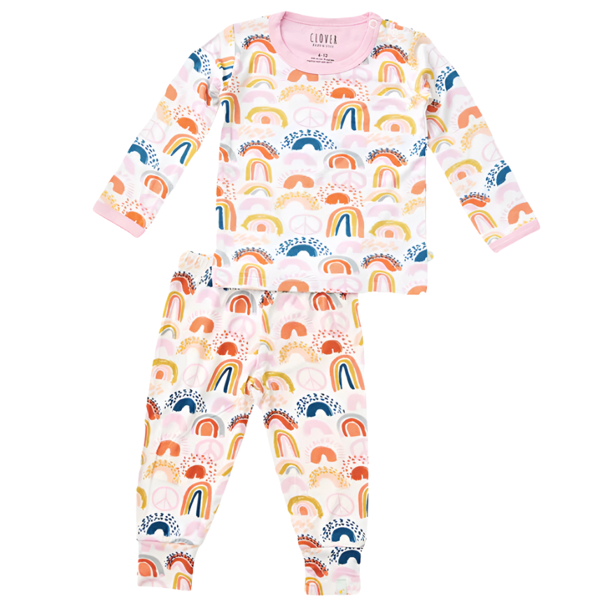 Long Sleeve Pajama Set - Rainbows Pink - HoneyBug 