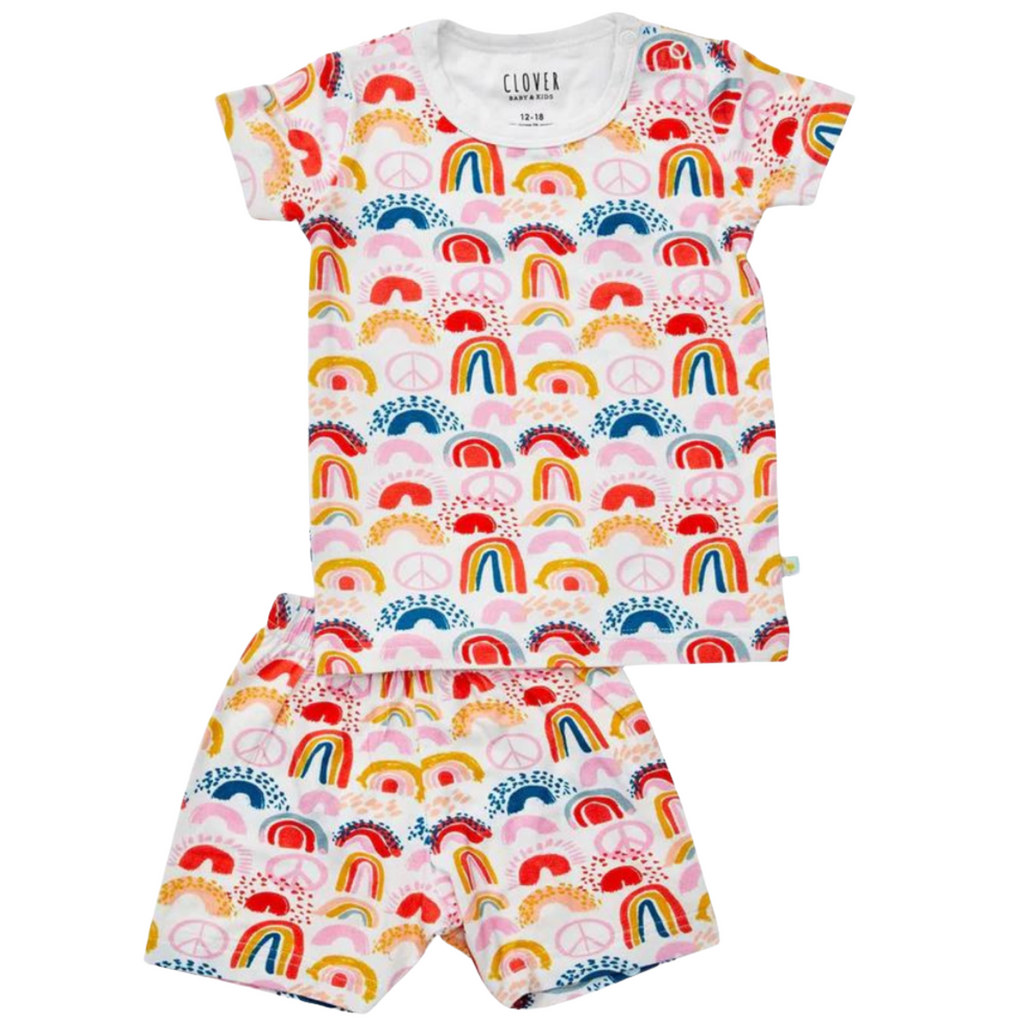 Shorts Pajama Set - Rainbows Pink - HoneyBug 