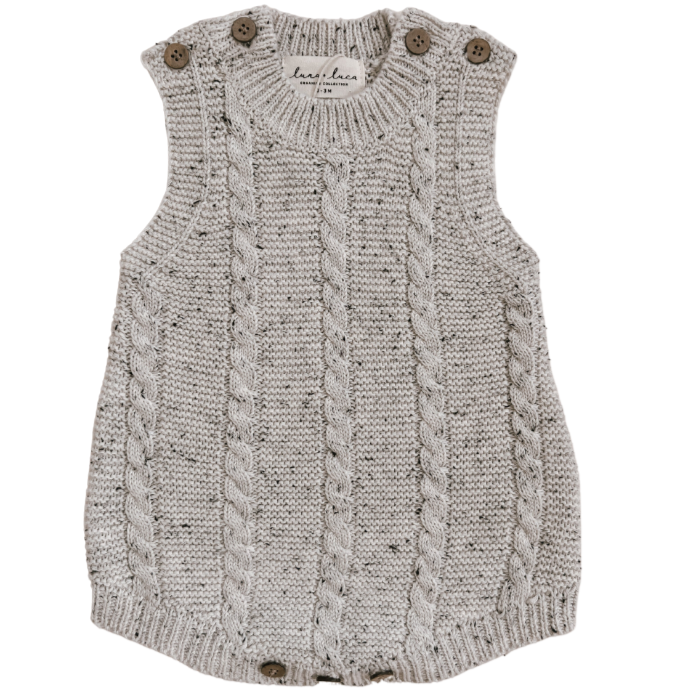 Luna + Luca Cable Knit Summer Romper - Black Speckle - HoneyBug 