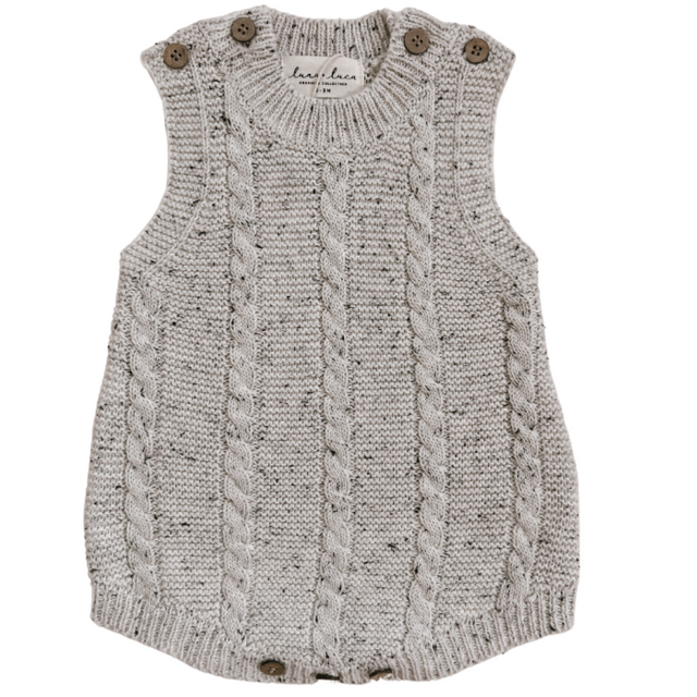 Luna + Luca Cable Knit Summer Romper - Black Speckle - HoneyBug 