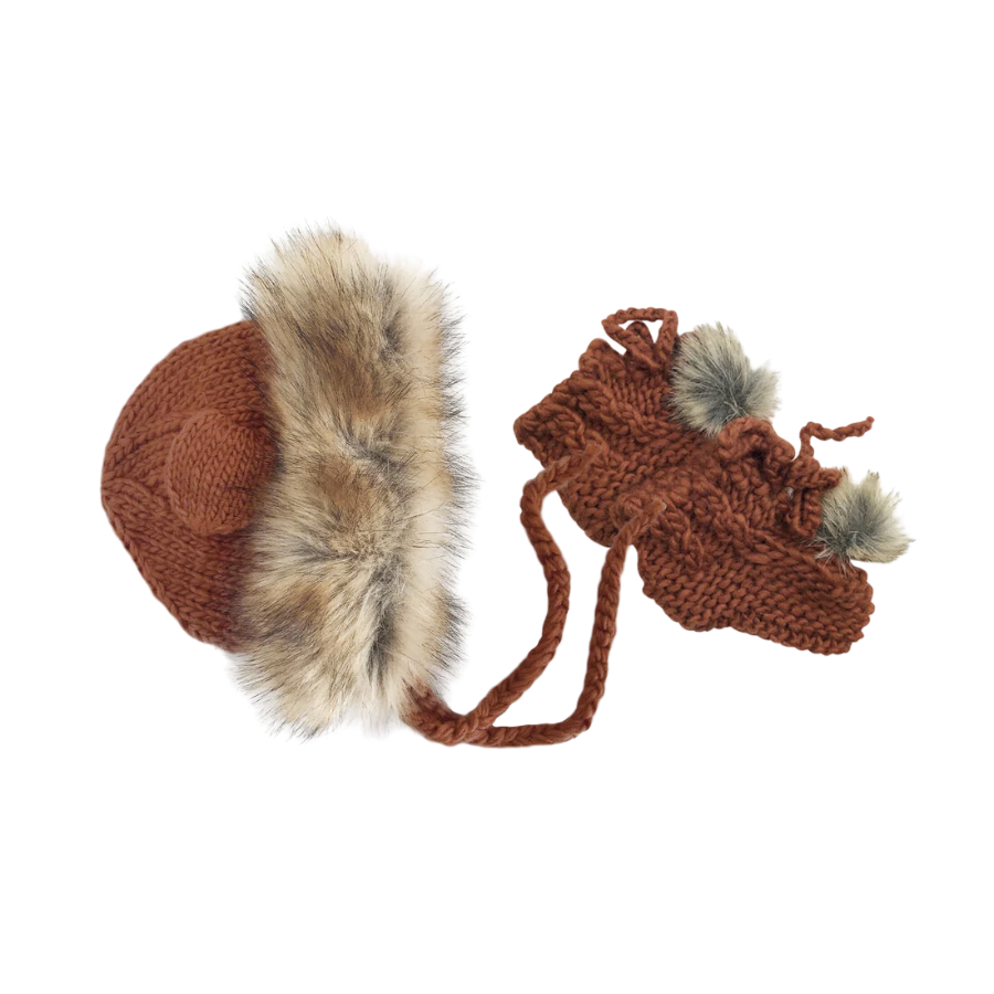 Baby Lion Hat and Booties Set - Cinnamon - HoneyBug 