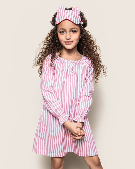 Girl's Twill Delphine Nightgown in Antique Red Ticking