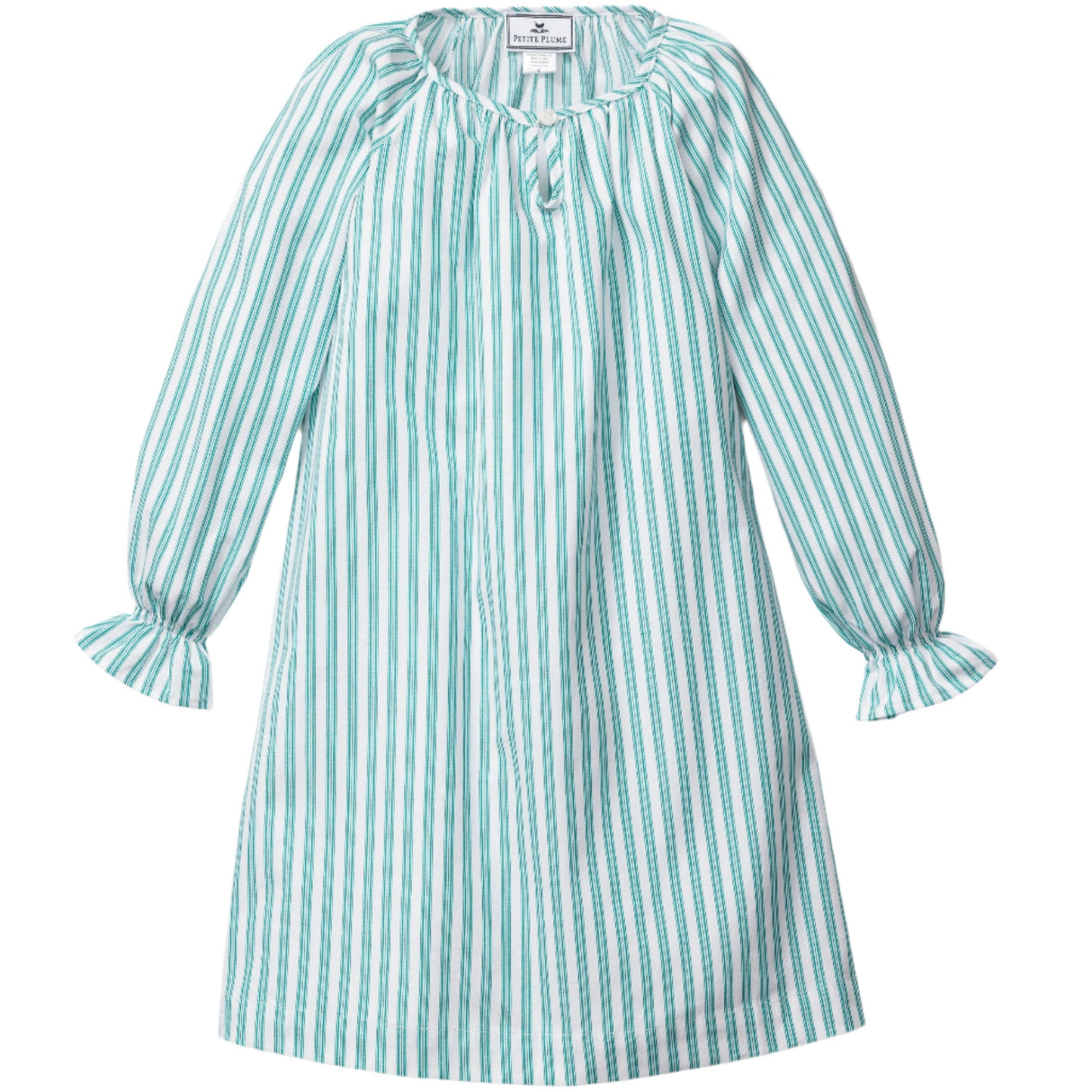 Girl's Twill Delphine Nightgown in Emerald Ticking