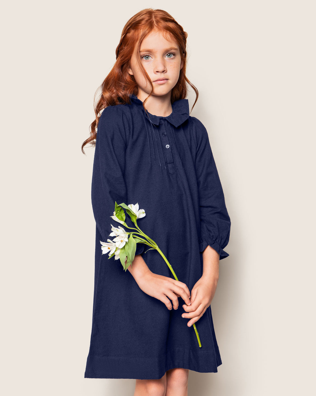 Girl's Flannel Victoria Nightgown in Navy