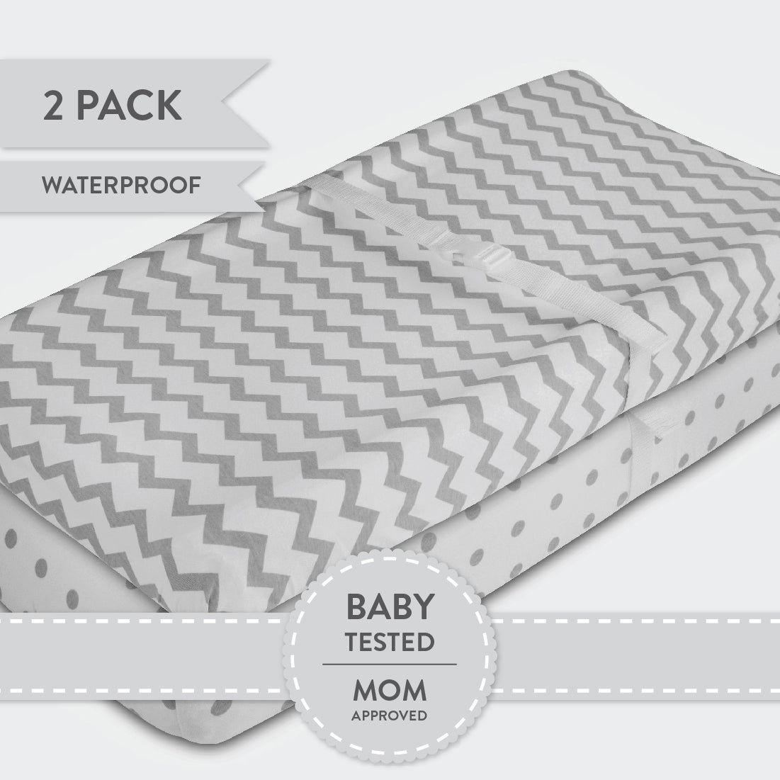 Waterproof Changing Pad Cover | Cradle Sheet Set - Grey Chevron & Polka Dot