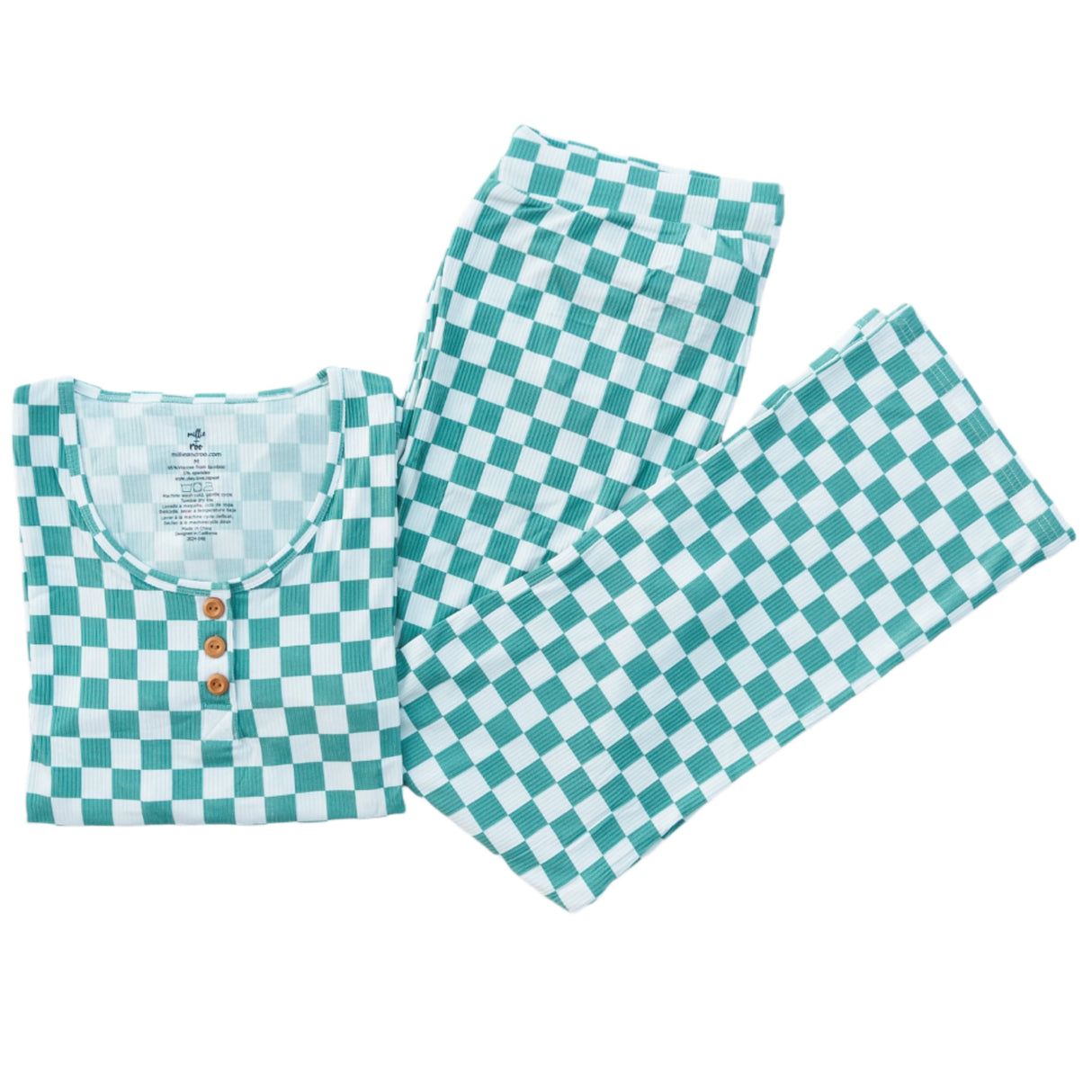 WOMEN'S PAJAMA SET- Sage Check Ribbed