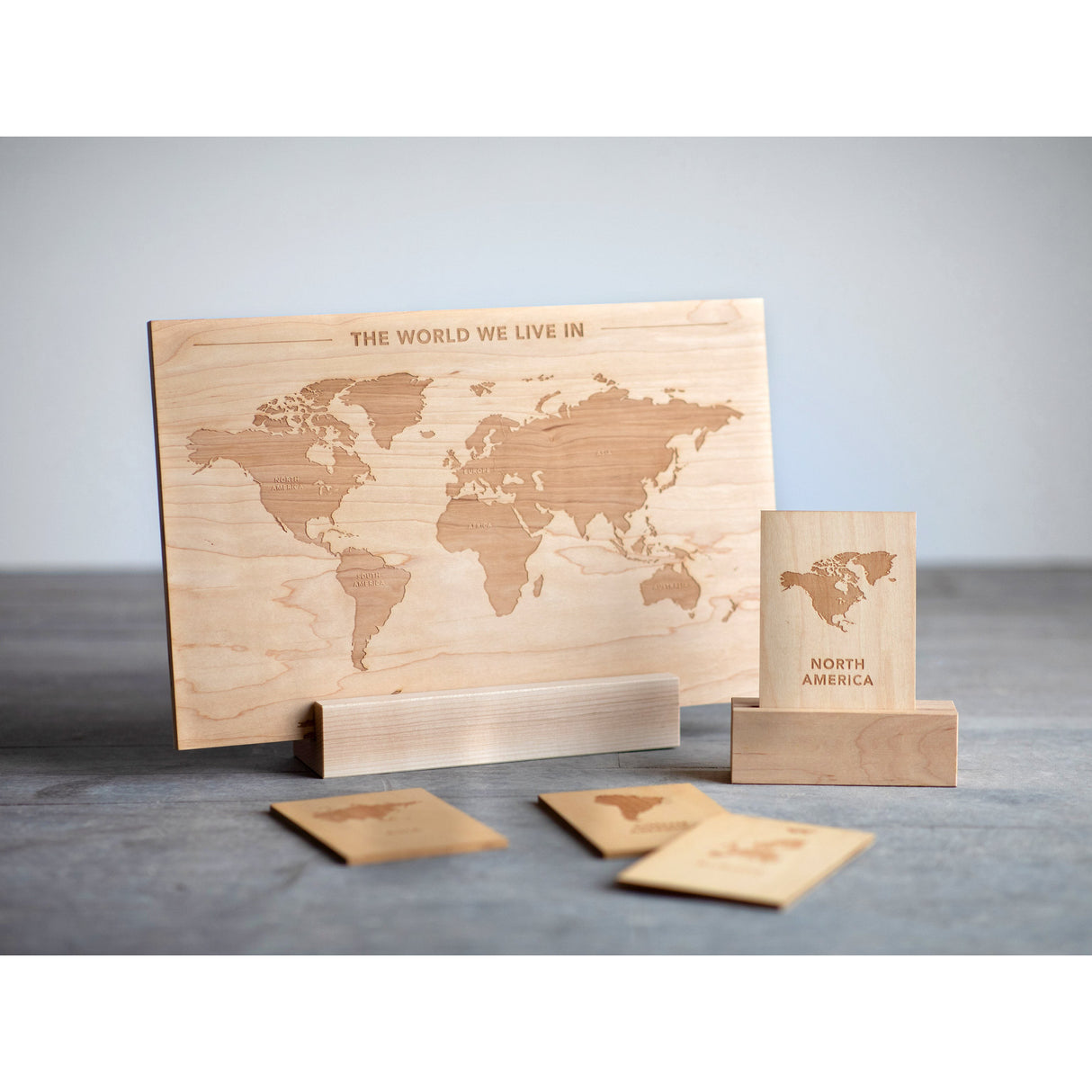 Wooden Continent Flash Cards • Maps of All 7 Continents on Wood - HoneyBug 