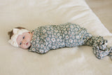 Dark Green Daisy Bamboo Stretch Swaddle