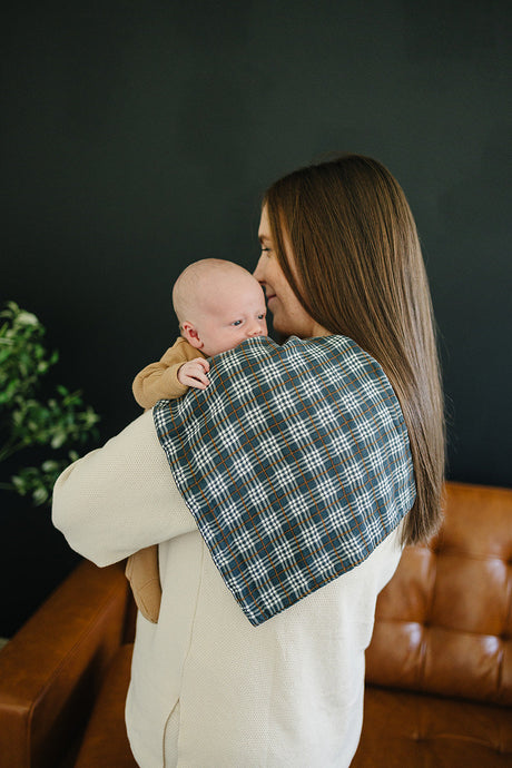 Navy Plaid Muslin Burp Cloth