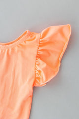 Neon Coral S/S Flutter Sleeve Leotard