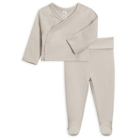 Kimono Wrap Top + Footed Pant Set - Stone - HoneyBug 