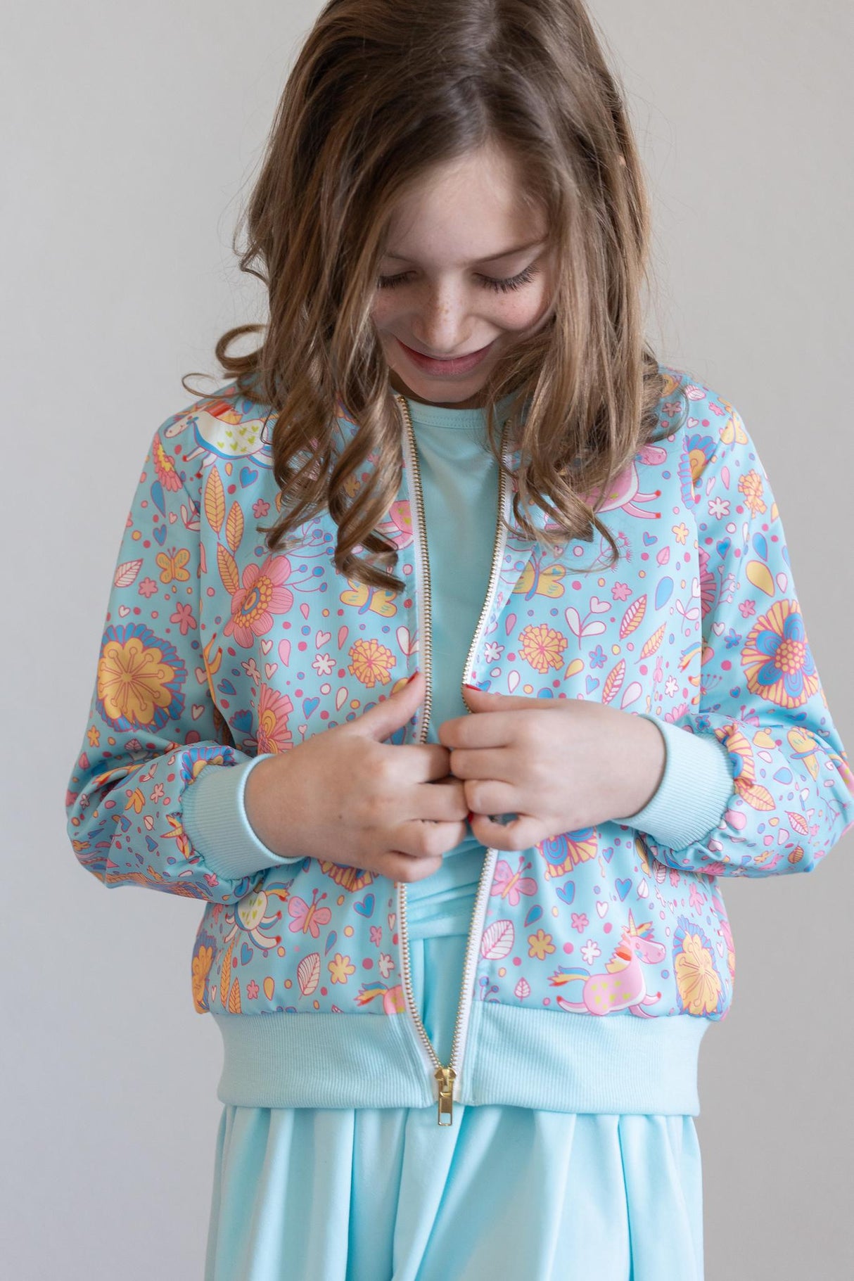 Blue Retro Unicorns Satin Jacket