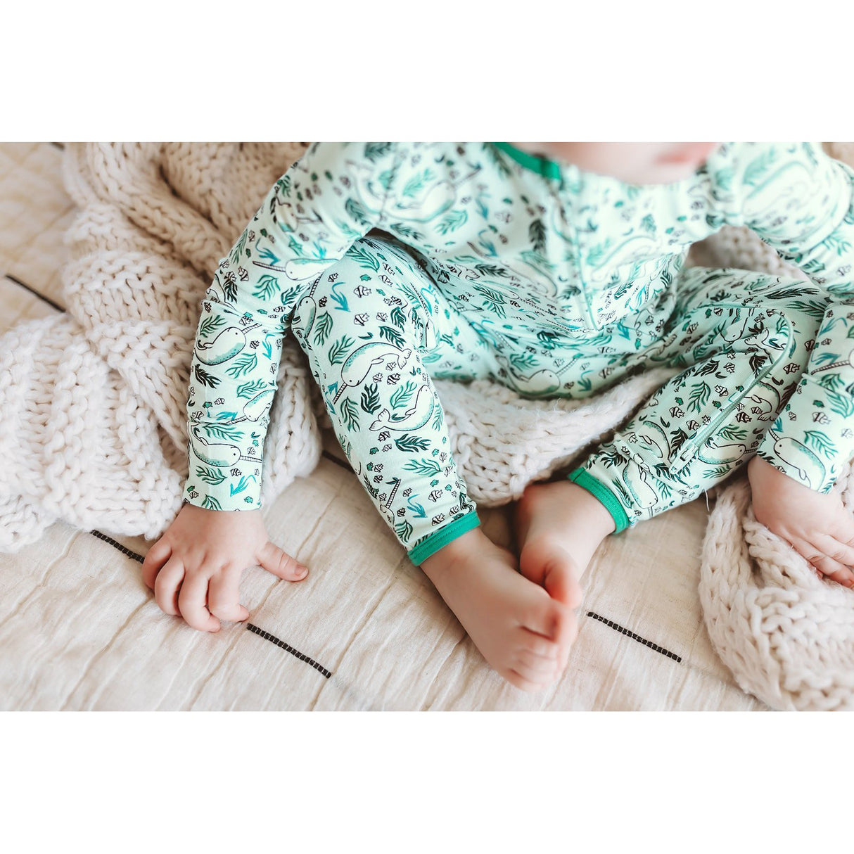 Aquamarine Narwhals Coverall (0-24m) - HoneyBug 