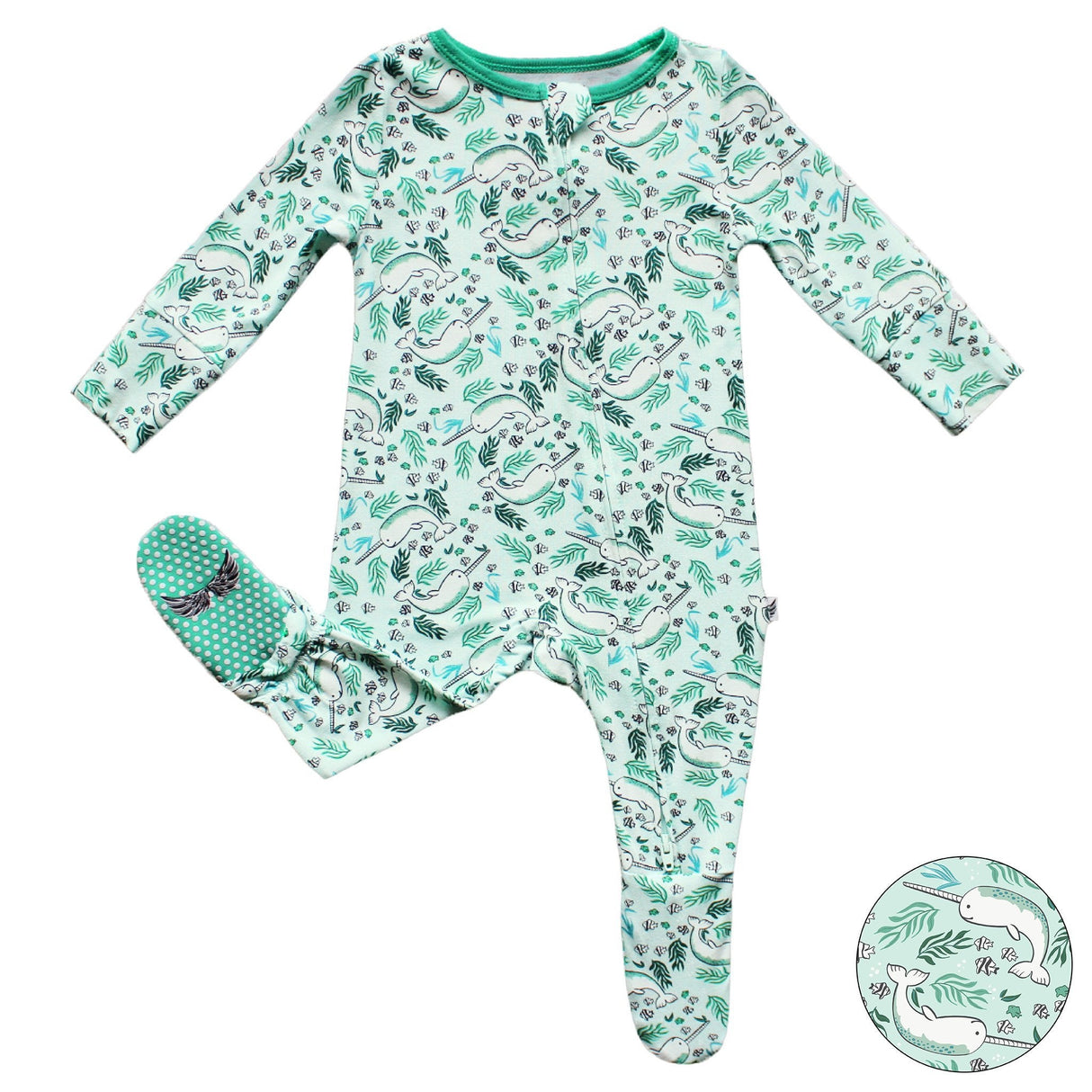 Aquamarine Narwhals Footie (NB-24m) - HoneyBug 