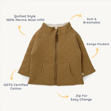 Organic Kids Merino Wool Zip Jacket - Tan