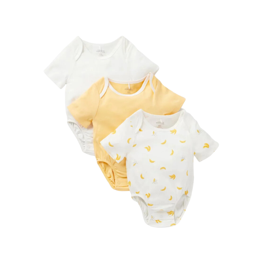 Banana Short Sleeve Bodysuit 3-pack - HoneyBug 