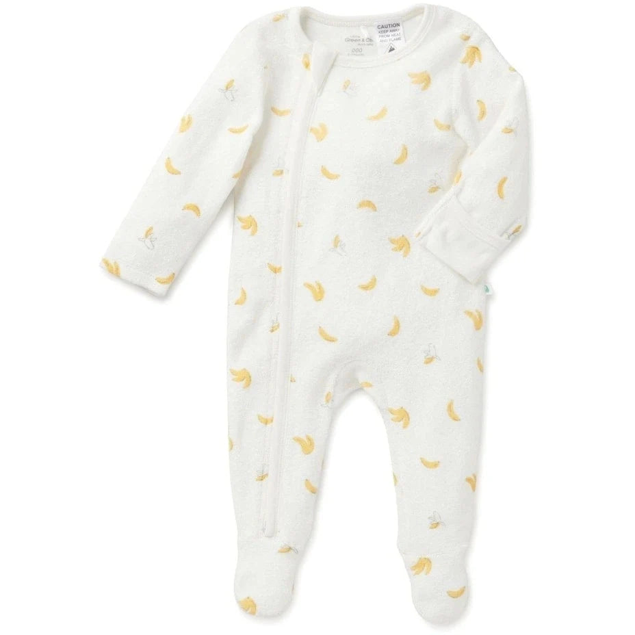 Terry Toweling Zip Onesie - Banana - HoneyBug 