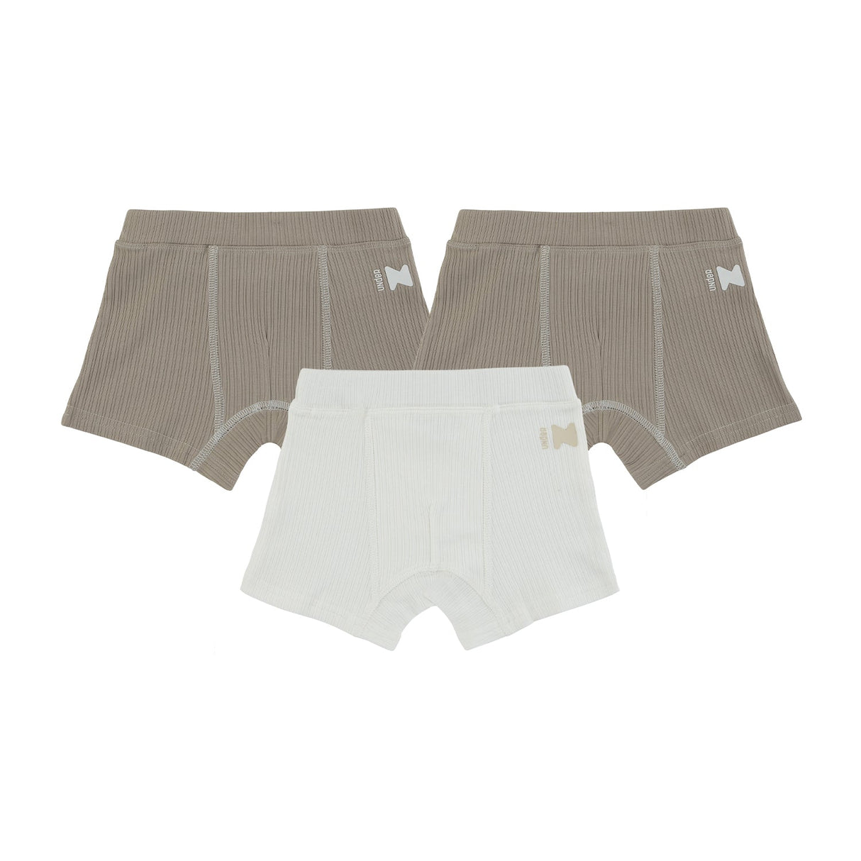 Ribbed Taupe + White  (3 Boxers) - HoneyBug 