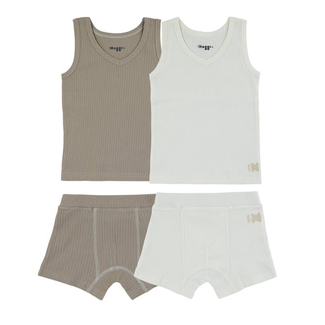 Ribbed Taupe + White  (2 Sets) - HoneyBug 