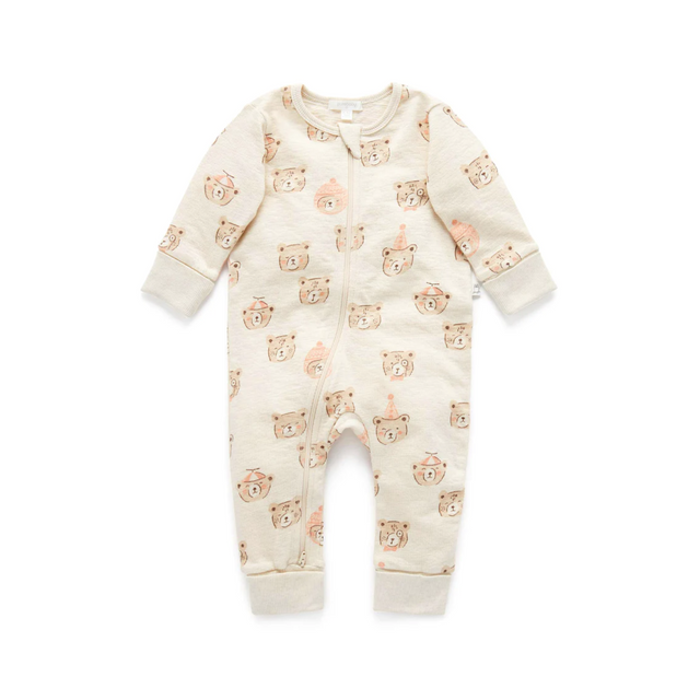 Bear Print Footless Onesie - HoneyBug 