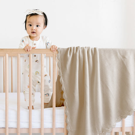 Organic Cotton Scalloped Baby Blanket - Beige