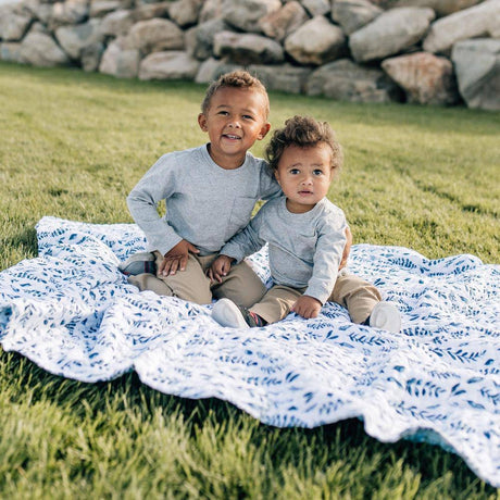 Blue Leaves + Cornflower Classic Muslin Super Snuggle Blanket - HoneyBug 