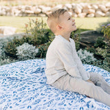 Blue Leaves + Cornflower Classic Muslin Super Snuggle Blanket - HoneyBug 