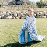 Blue Leaves + Cornflower Premium Cotton Snuggle Blanket - HoneyBug 