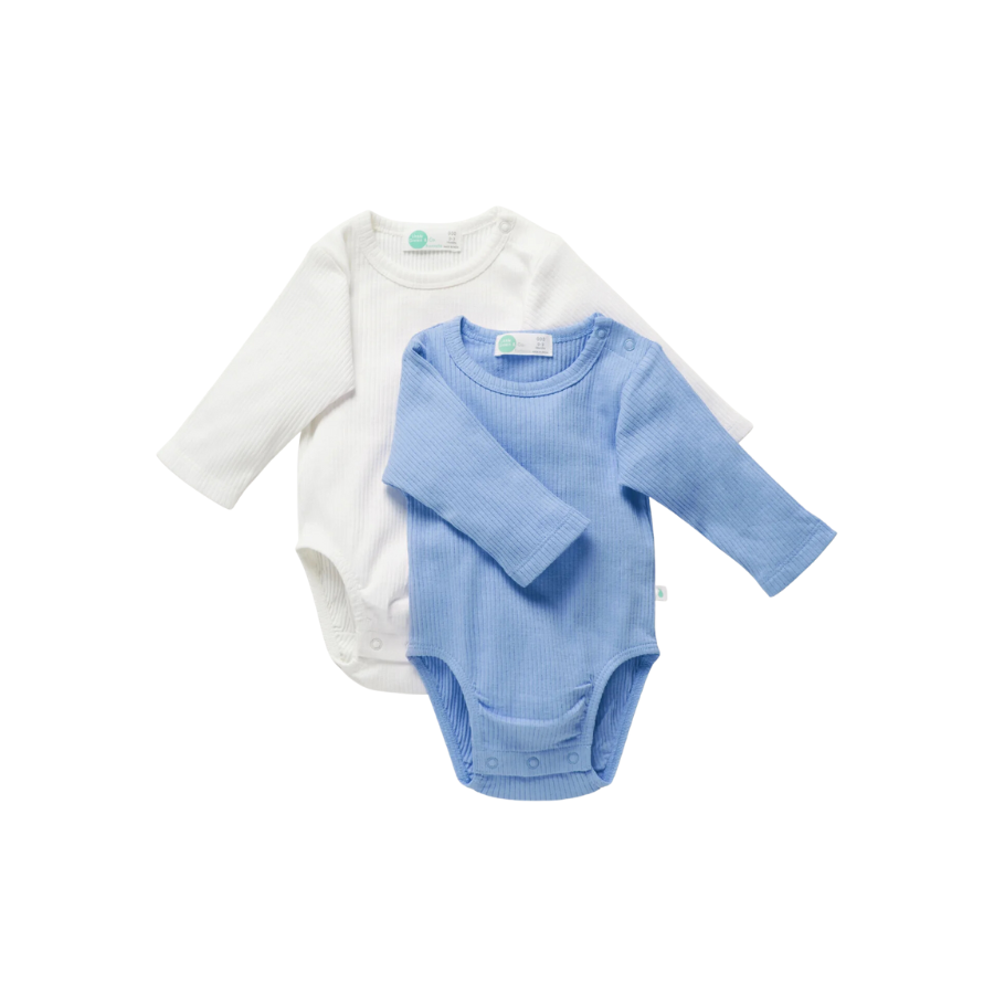 Ribbed Long-Sleeve Bodysuit 2-pack - Blue/Milk - HoneyBug 