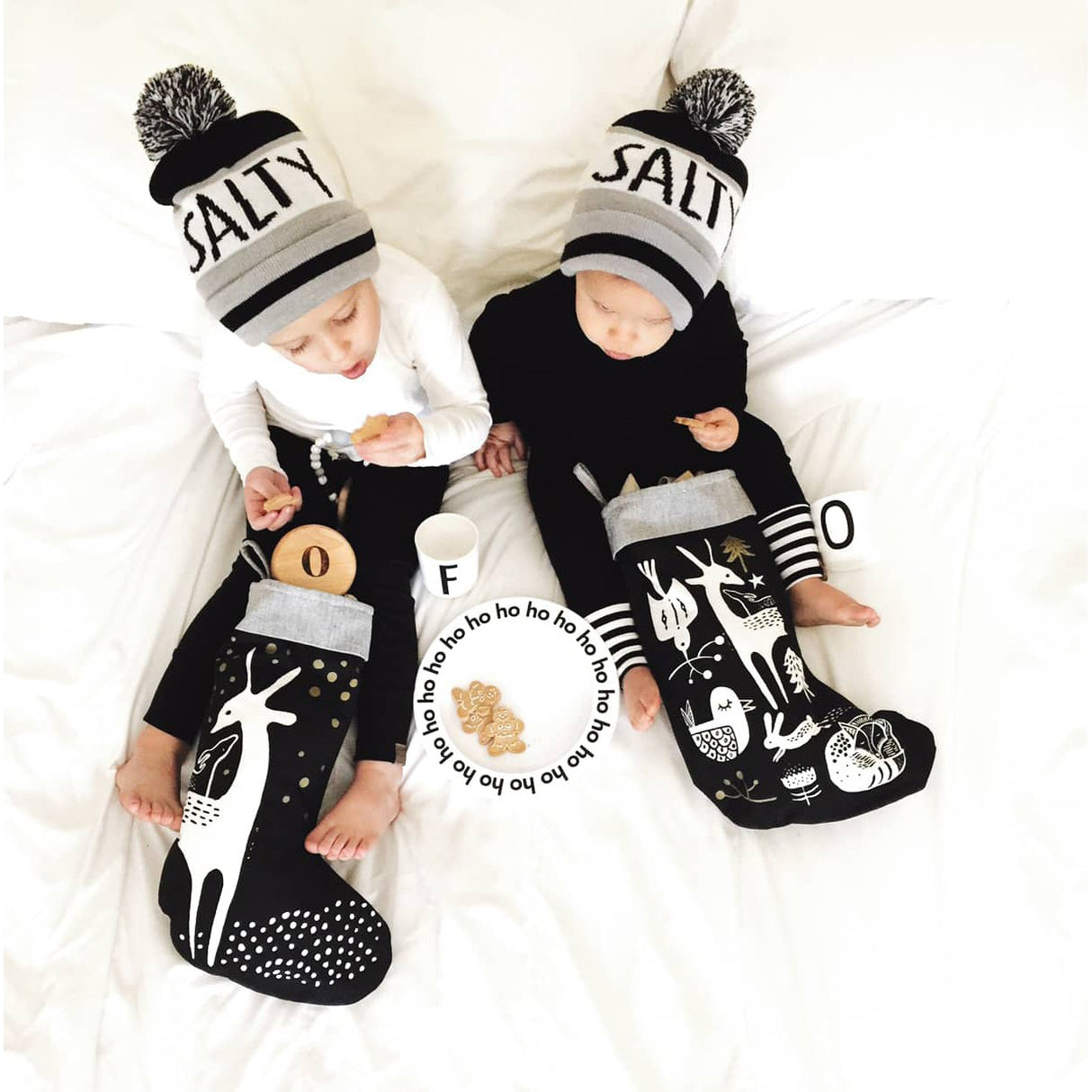 Winter Animals Stocking - Black on White - HoneyBug 