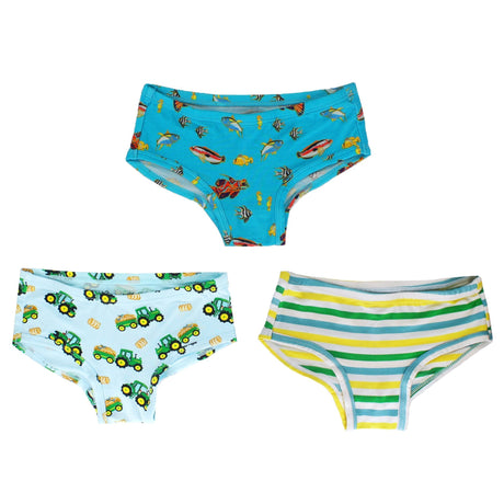 Calypso Fish/Breeze Tractors/Tractors Stripe Girls Underwear Set of 3 - HoneyBug 