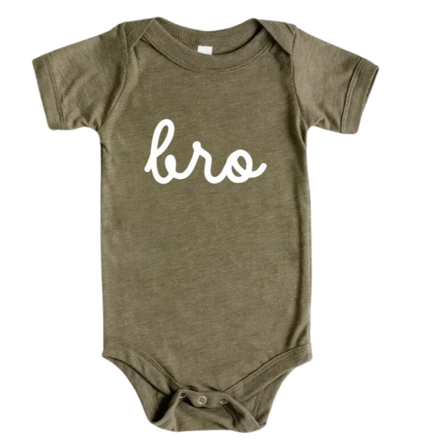 Bro Script Baby Bodysuit - Olive Green - HoneyBug 