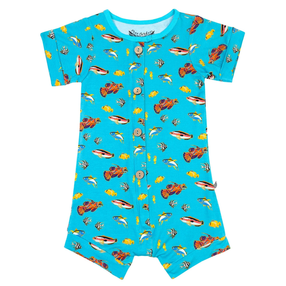 Calypso Fish Short Two-Way Zippy Romper with Faux Buttons (0-24m) - HoneyBug 