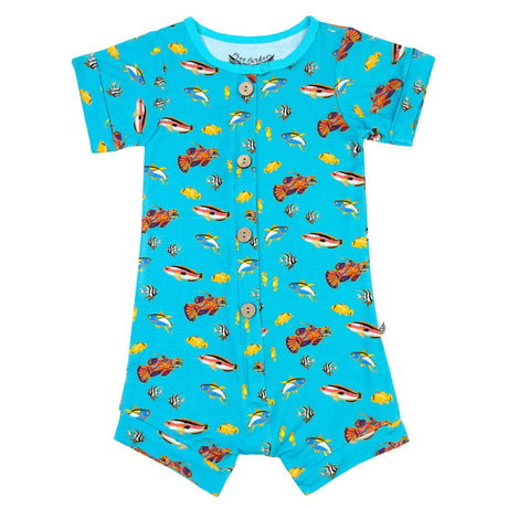 Calypso Fish Short Two-Way Zippy Romper with Faux Buttons (0-24m) - HoneyBug 