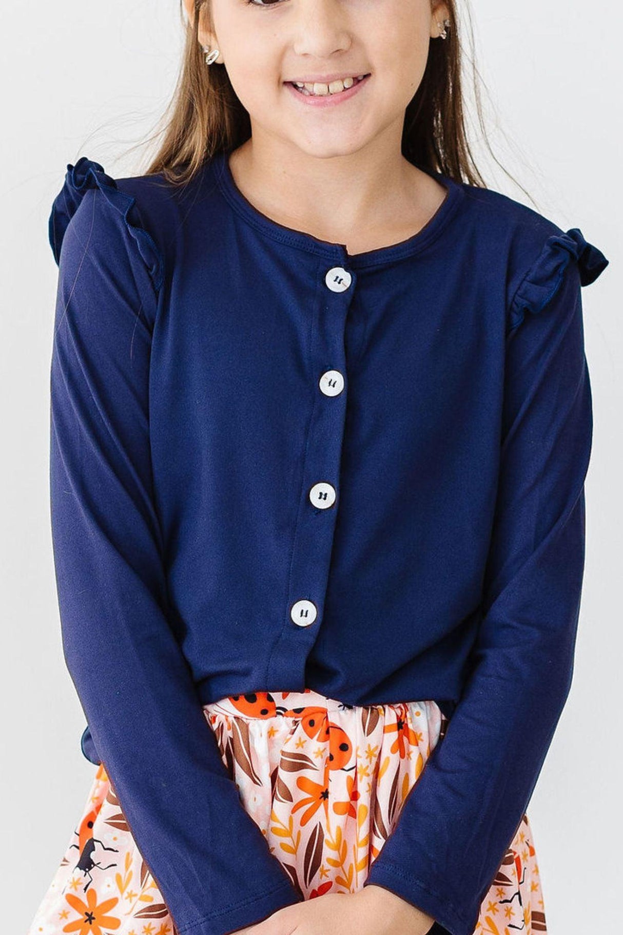 Navy Ruffle Cardigan