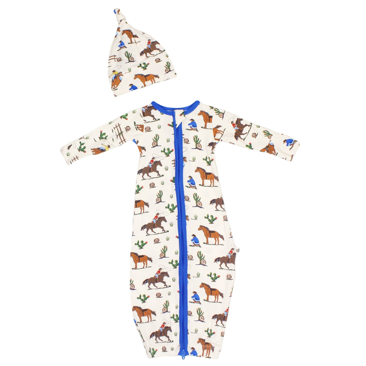 Chasing Stars Cowboys Newborn Gown & Knot Hat Set - HoneyBug 