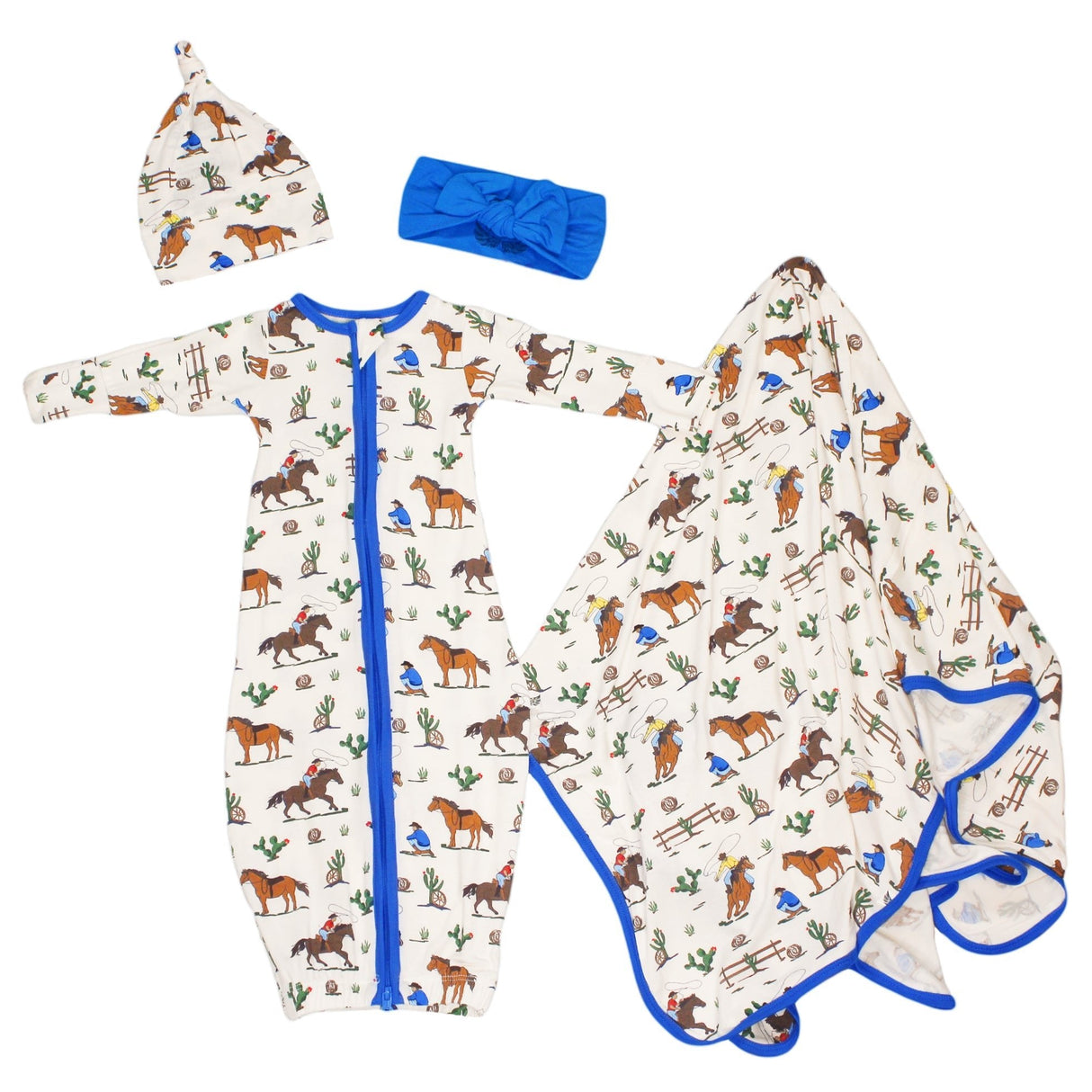 Chasing Stars Cowboys Newborn Gown & Knot Hat Set - HoneyBug 