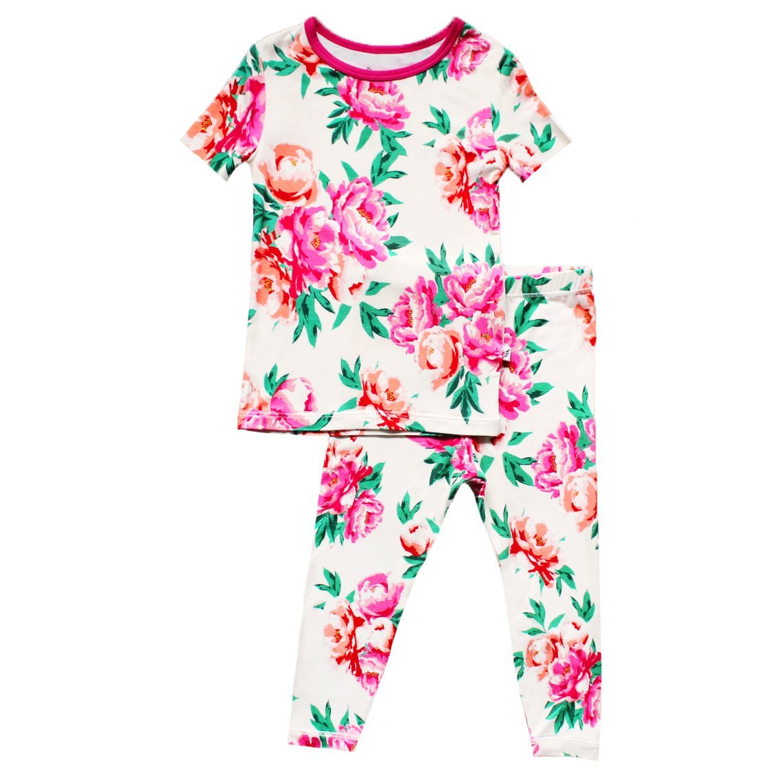 Cloud Peonies Short Sleeve Pajama Set (2T-10Y) - HoneyBug 