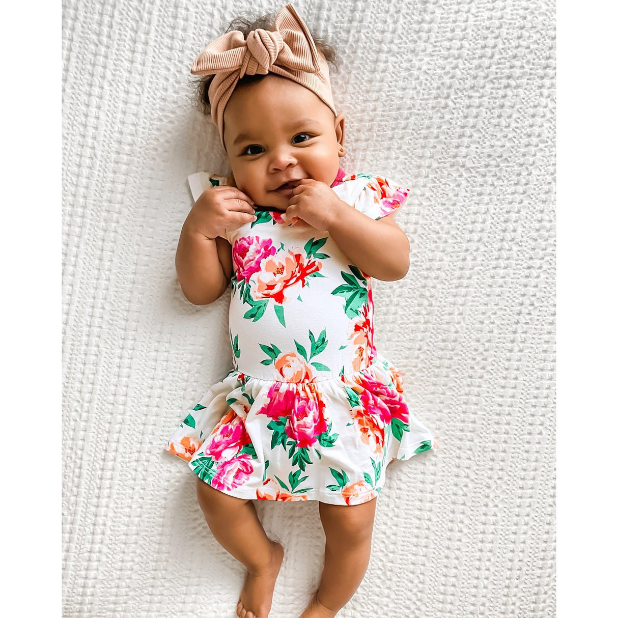 Cloud Peonies Twirling Bodysuit Dress (3-18m) - HoneyBug 