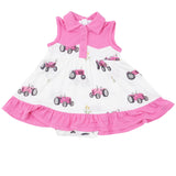 Cowgirl Bodysuit Dress - Pink Tractors - HoneyBug 