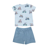 Crew Neck Tee & Short Set - Bikes Blue - HoneyBug 