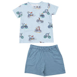 Crew Neck Tee & Short Set - Bikes Blue - HoneyBug 