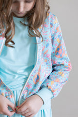 Blue Retro Unicorns Satin Jacket