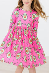 Happy Avocados 3/4 Sleeve Pocket Twirl Dress