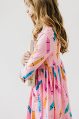 Color Crayons 3/4 Sleeve Pocket Twirl Dress