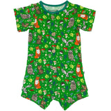 Enchanted Forest Woodland Animals Short Two-Way Zippy Romper with Faux Buttons (0-3T)