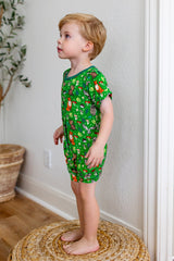 Enchanted Forest Woodland Animals Short Two-Way Zippy Romper with Faux Buttons (0-3T)