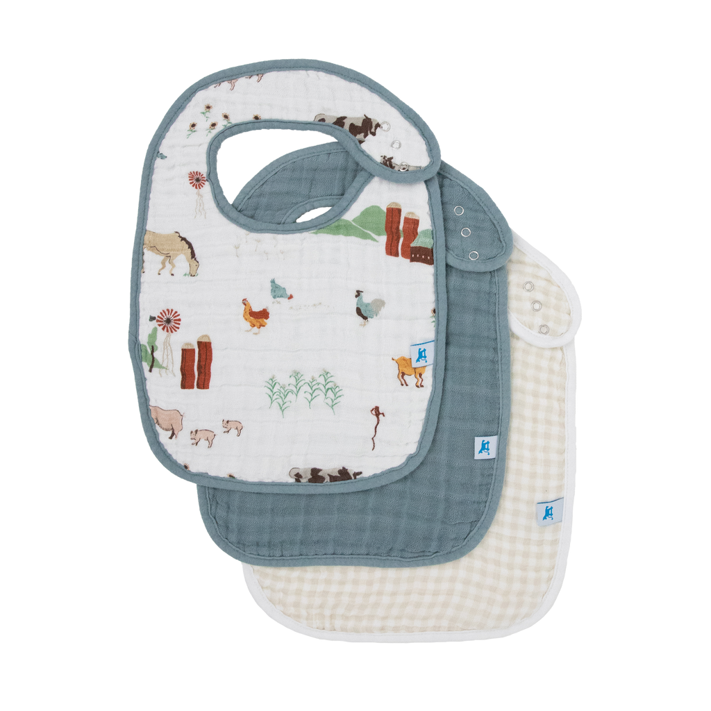 Cotton Muslin Classic Bib 3 Pack - Farmyard Set - HoneyBug 