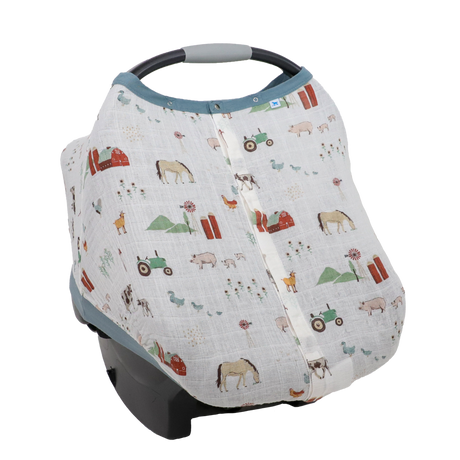 Cotton Muslin Car Seat Canopy - Farmyard - HoneyBug 