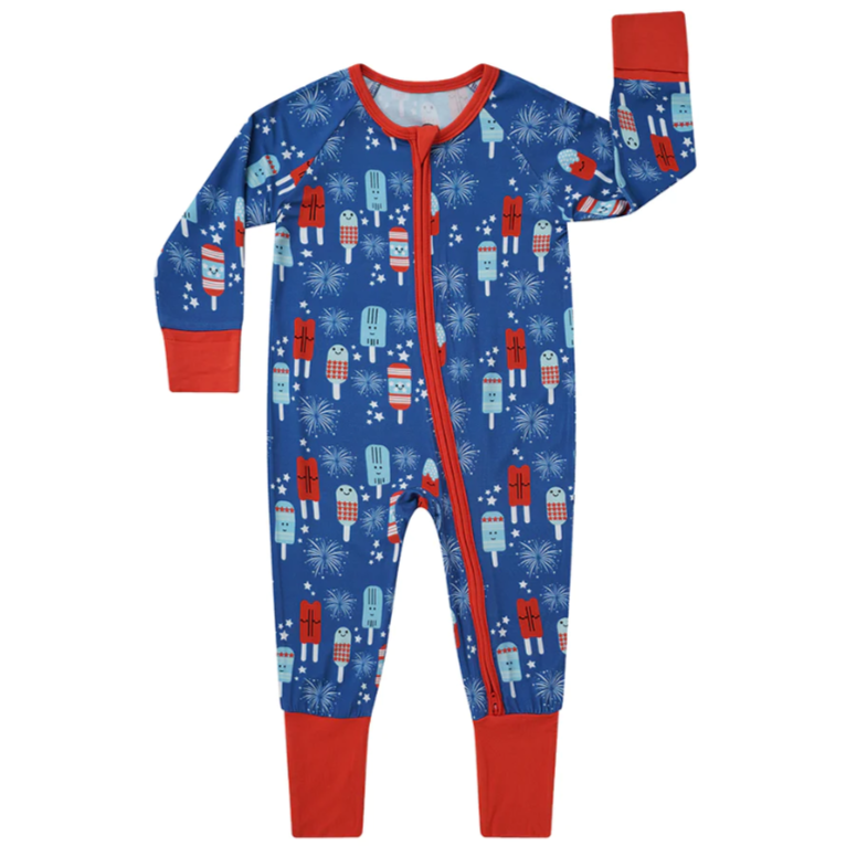 July 4th Fireworks Convertible Baby Pajama Footie